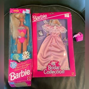 Vintage Sun Jewel Barbie Pink Swimsuit and Bridal Dress Set